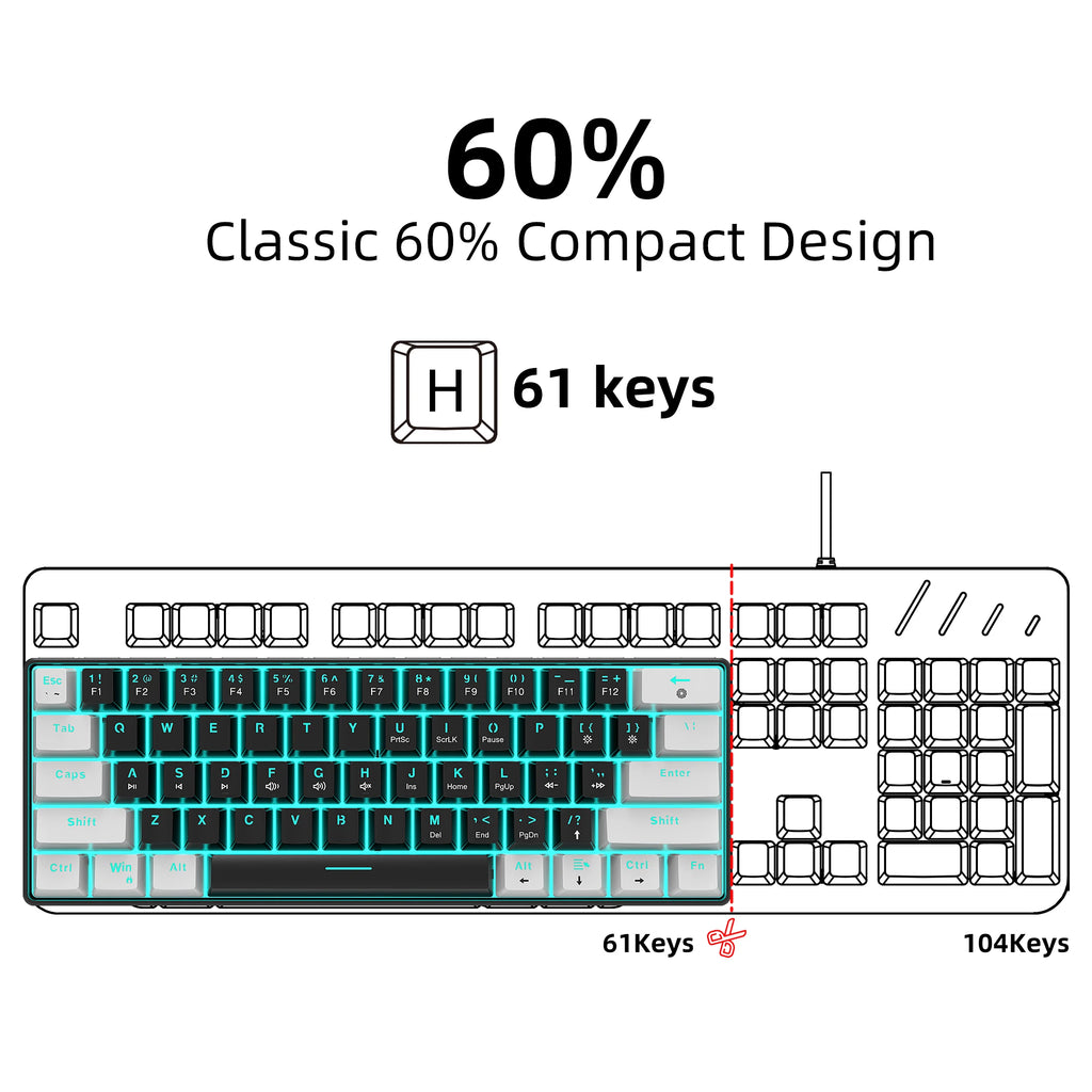 HXSJ V900 Kailh — 60% Keyboard, 19 Light Modes