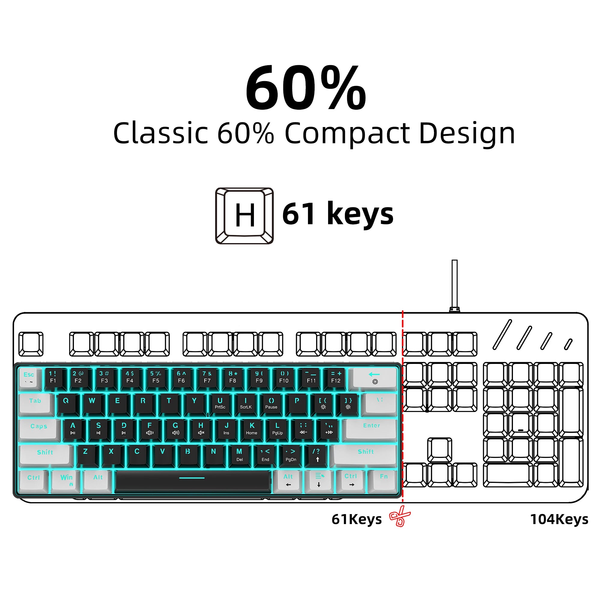 HXSJ V900 Kailh — 60% Keyboard, 19 Light Modes
