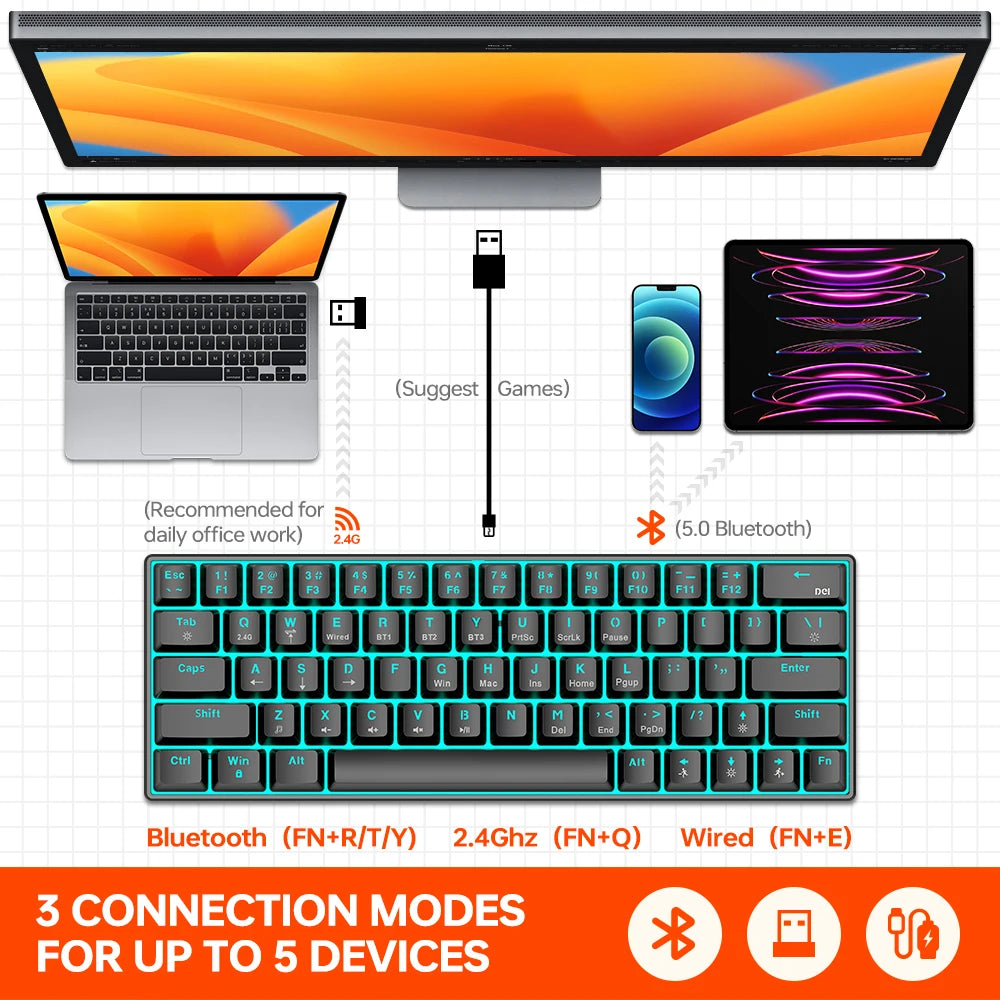 T-WOLF T30 — Wireless Keyboard, 1450mAh Battery