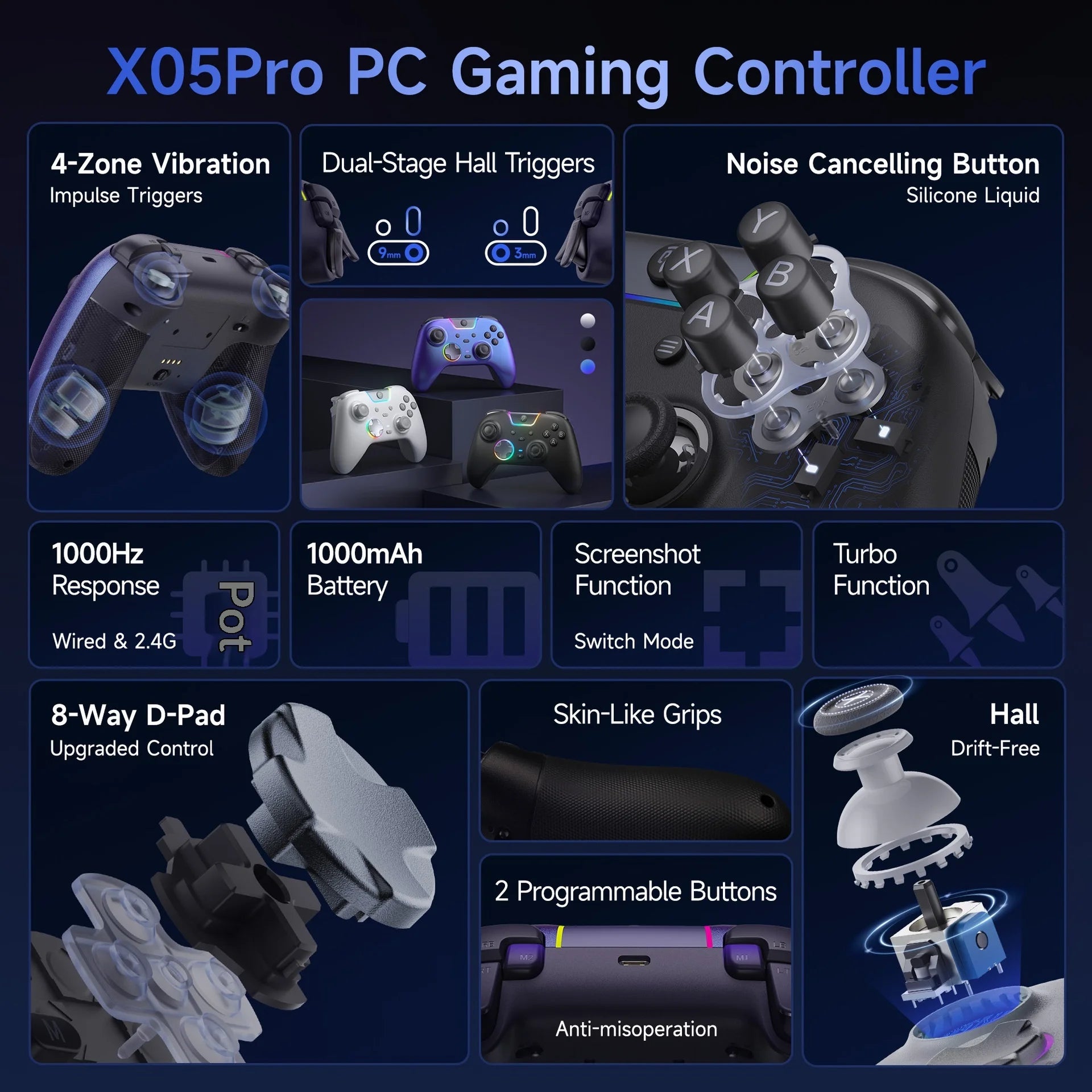 EasySMX X05 Pro — Hall Stick Controller, Macro