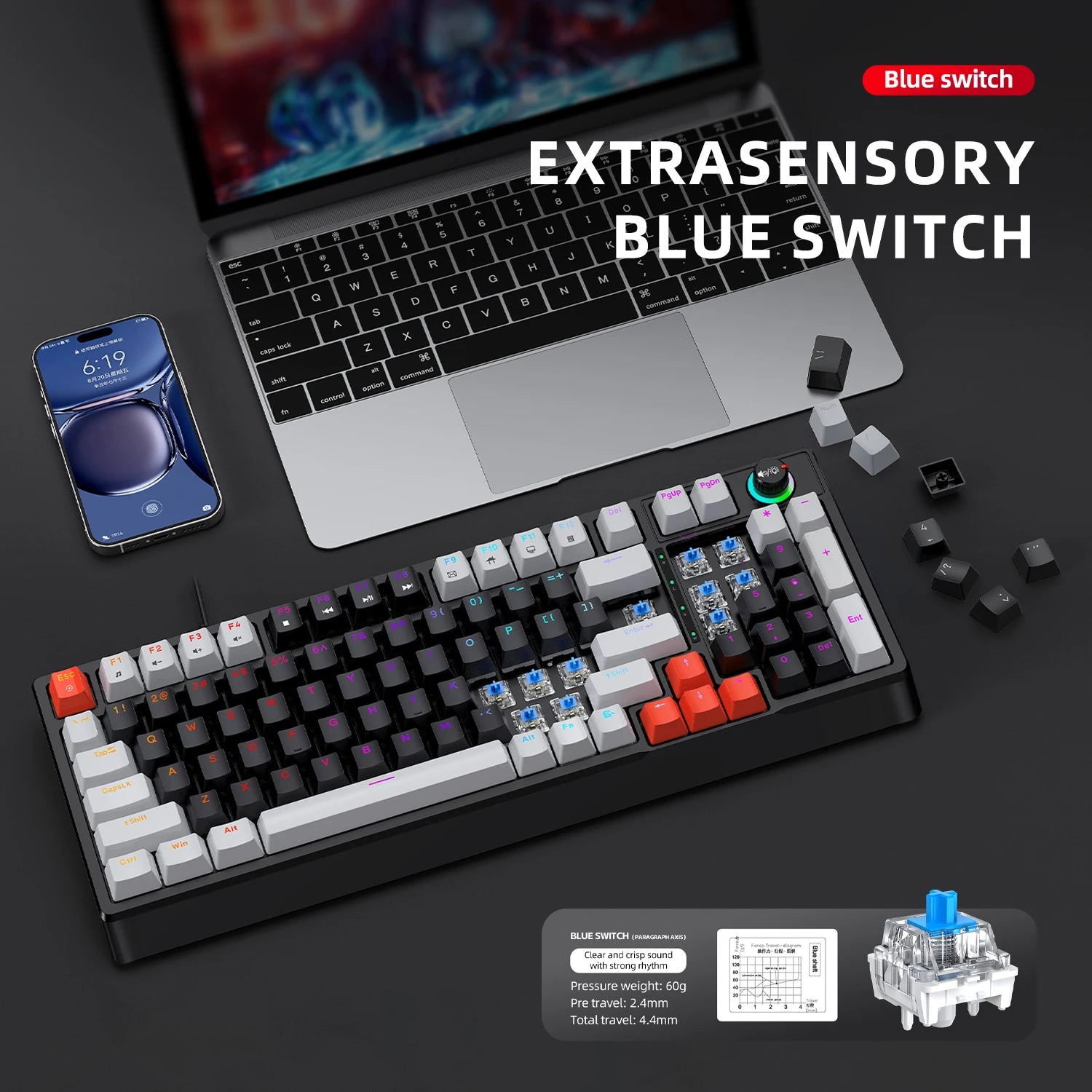 T-WOLF T50 — Compact Keyboard with Volume Knob