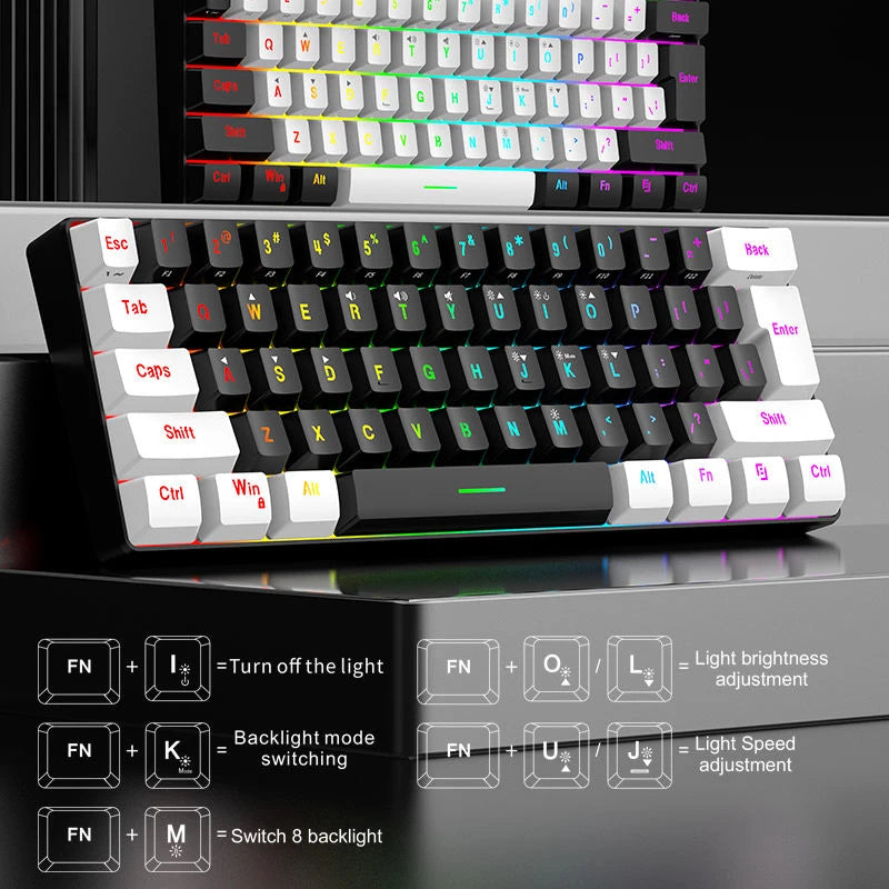 Portable 60% Gaming Keyboard — RGB, PBT Caps