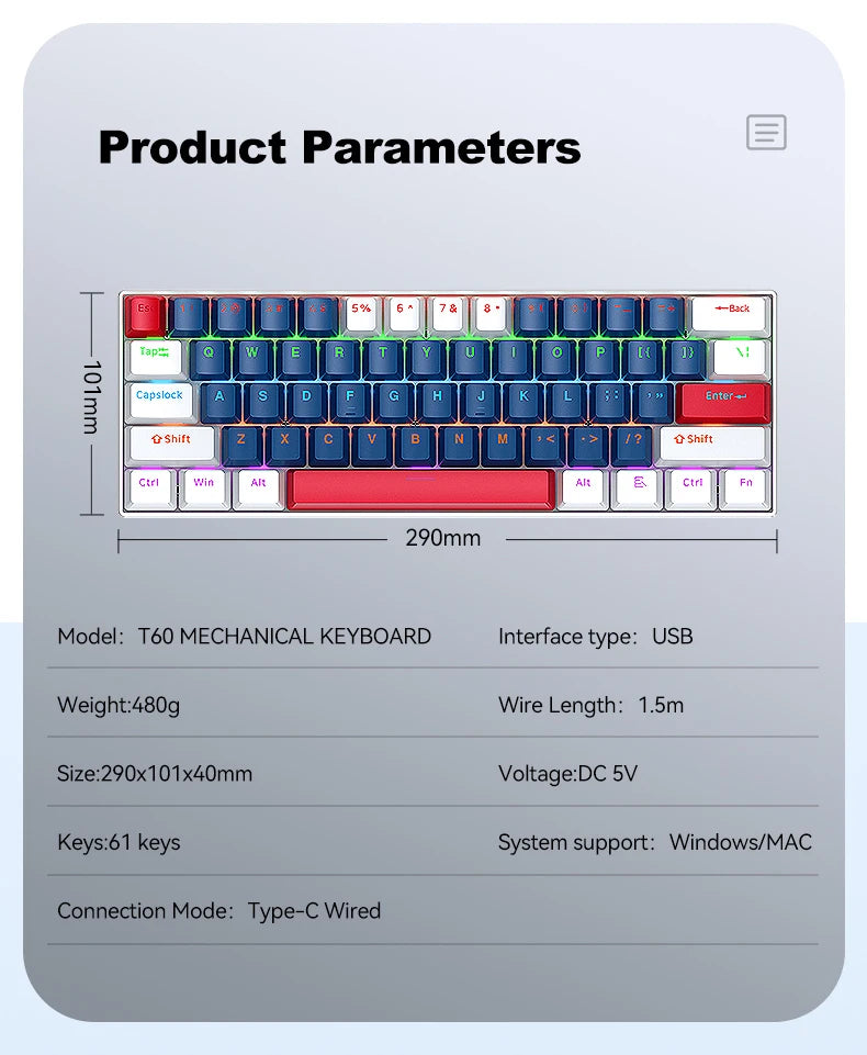 T-WOLF T60 — Hot-Swap 61-Key Keyboard