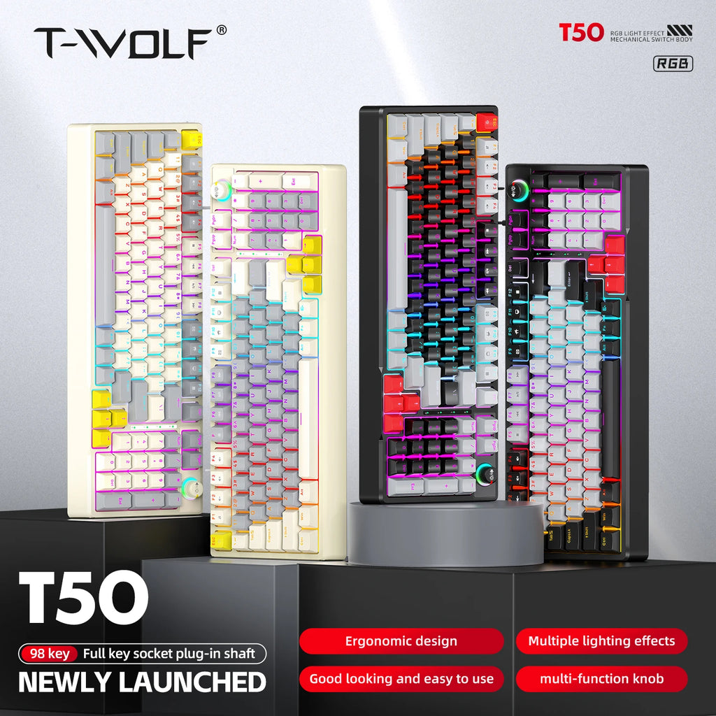 T-WOLF T50 — Compact Keyboard with Volume Knob