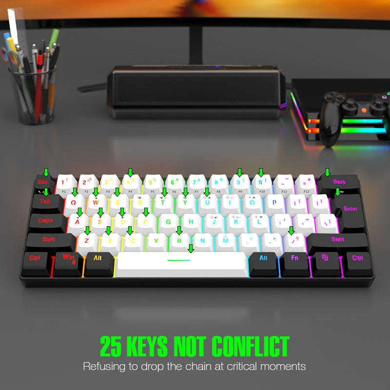 Portable 60% Gaming Keyboard — RGB, PBT Caps