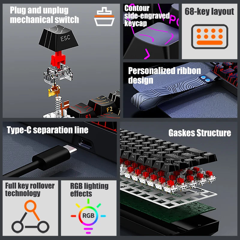 SHIPADO iK68 — 65% Hot-Swap Keyboard, Side-Engraved RGB