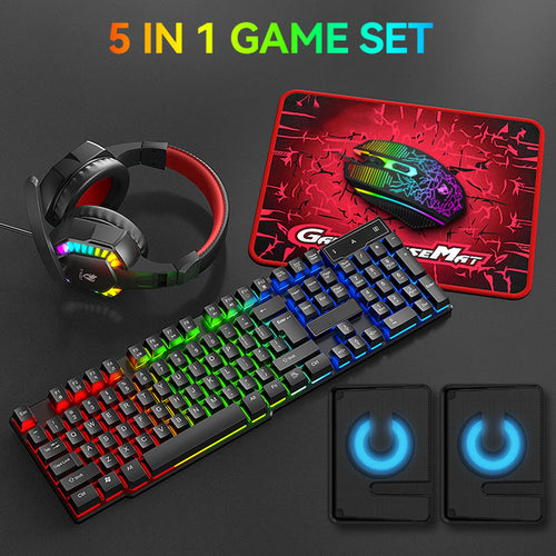 5-in-1 Gaming Bundle — Keyboard, Mouse, Headset, Speaker & Pad