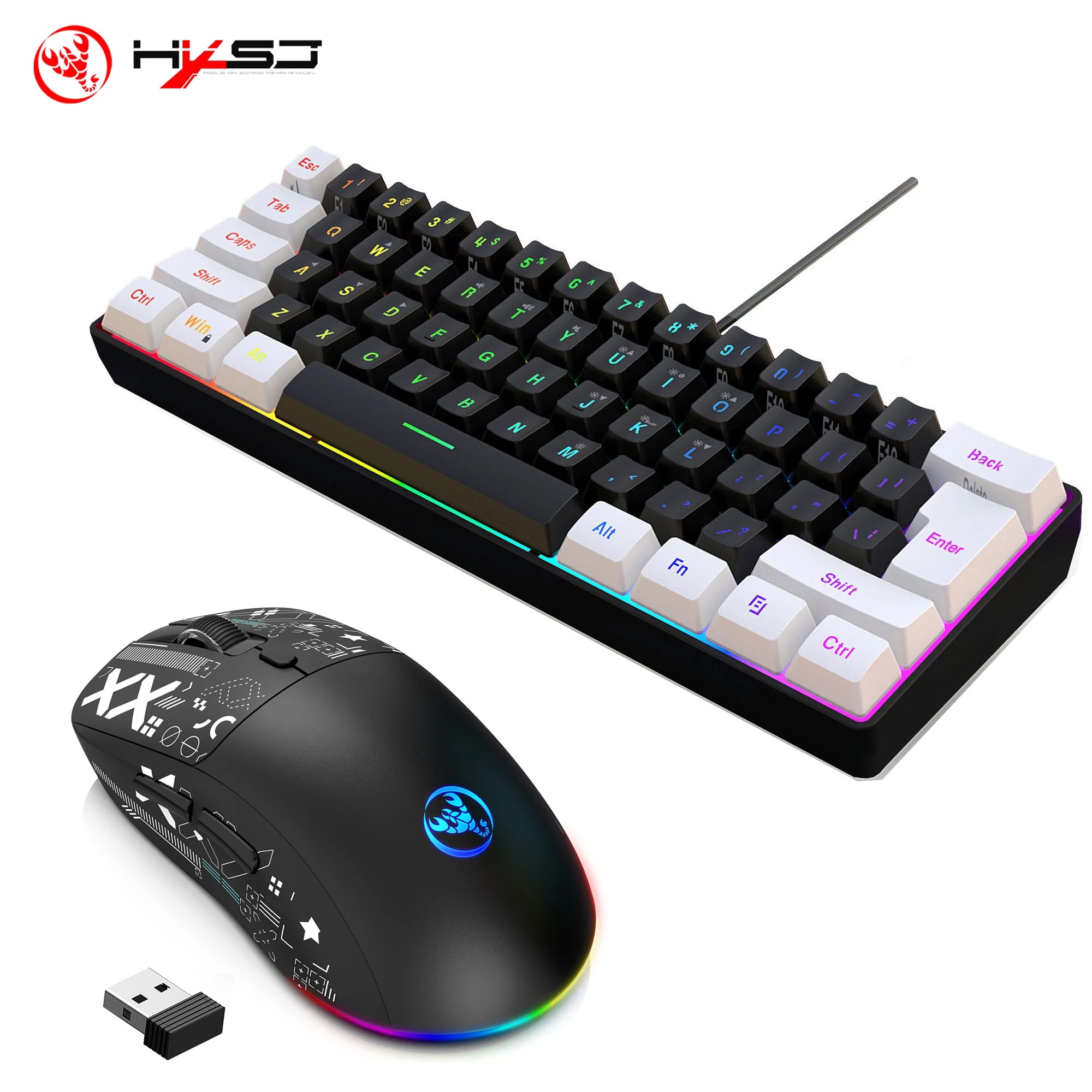 HXSJ 60% Keyboard + Wireless Mouse Bundle — RGB Set
