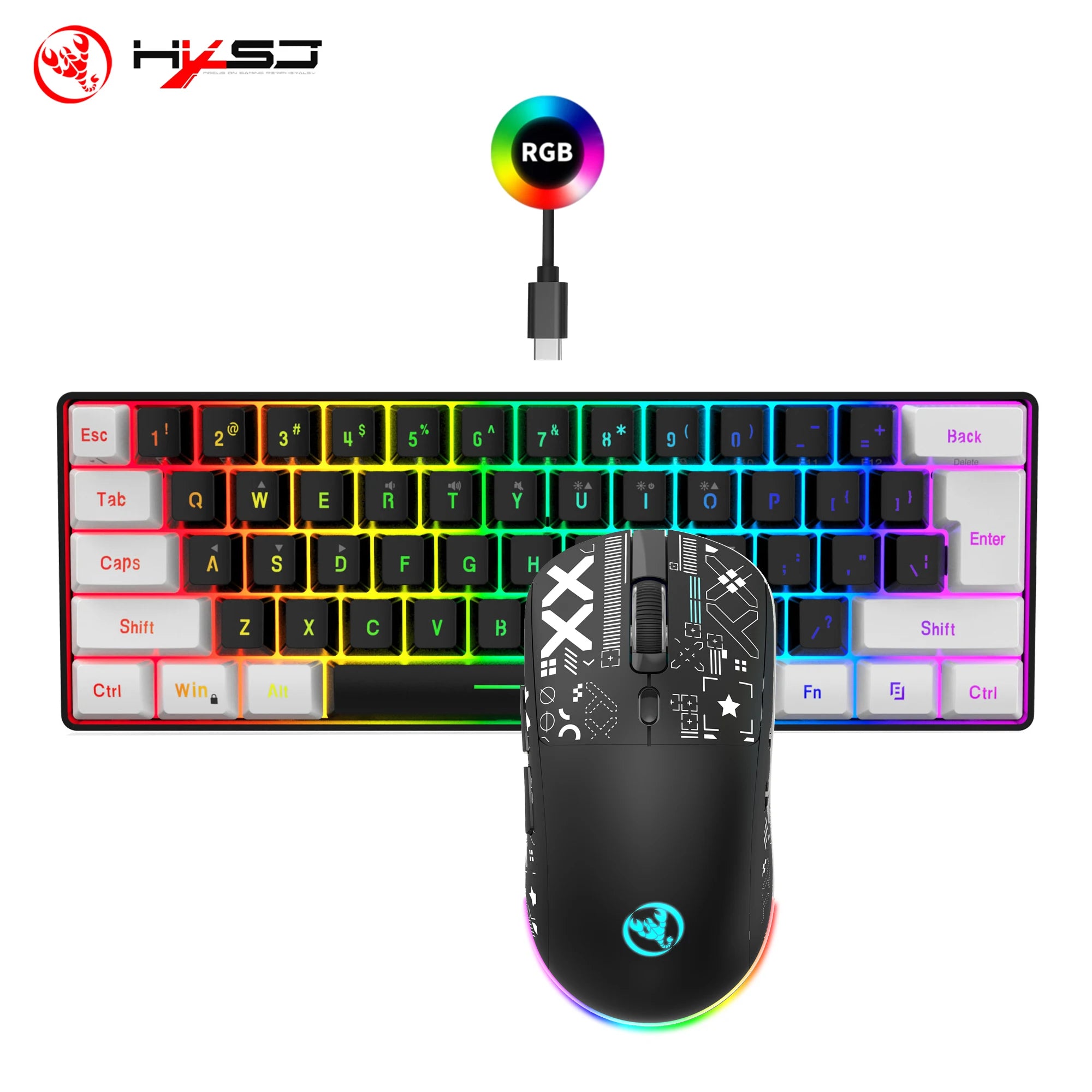 HXSJ 60% Keyboard + Wireless Mouse Bundle — RGB Set