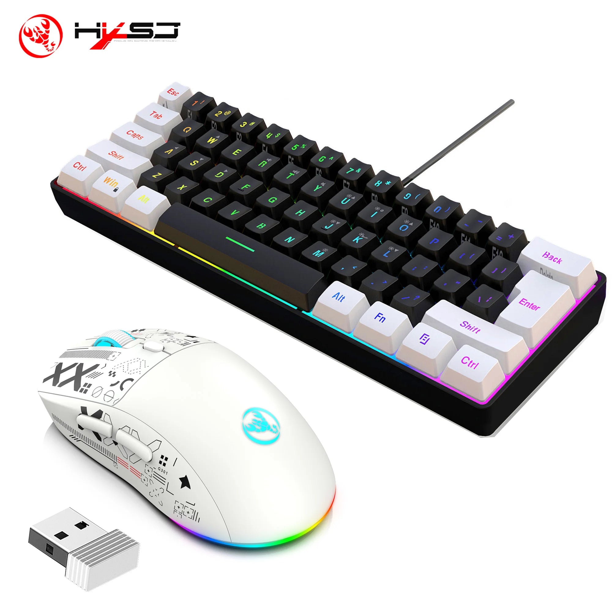 HXSJ 60% Keyboard + Wireless Mouse Bundle — RGB Set