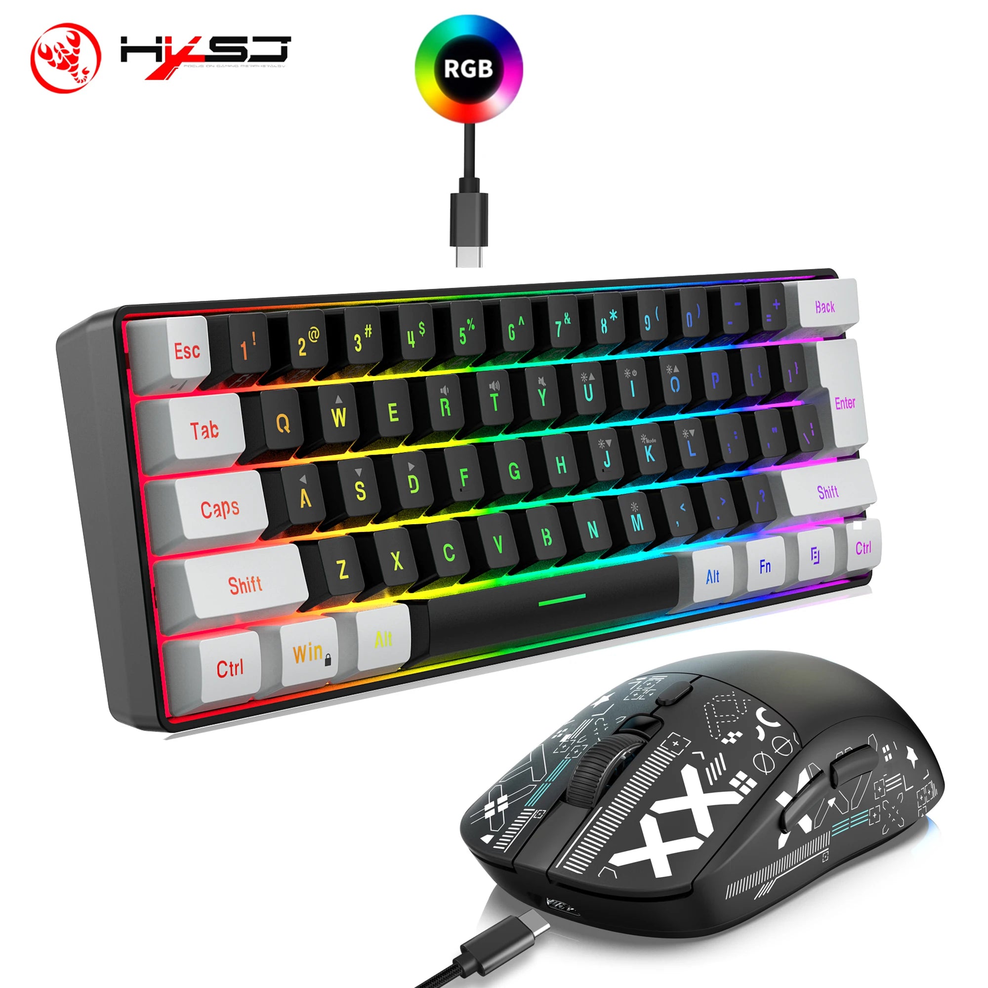 HXSJ 60% Keyboard + Wireless Mouse Bundle — RGB Set