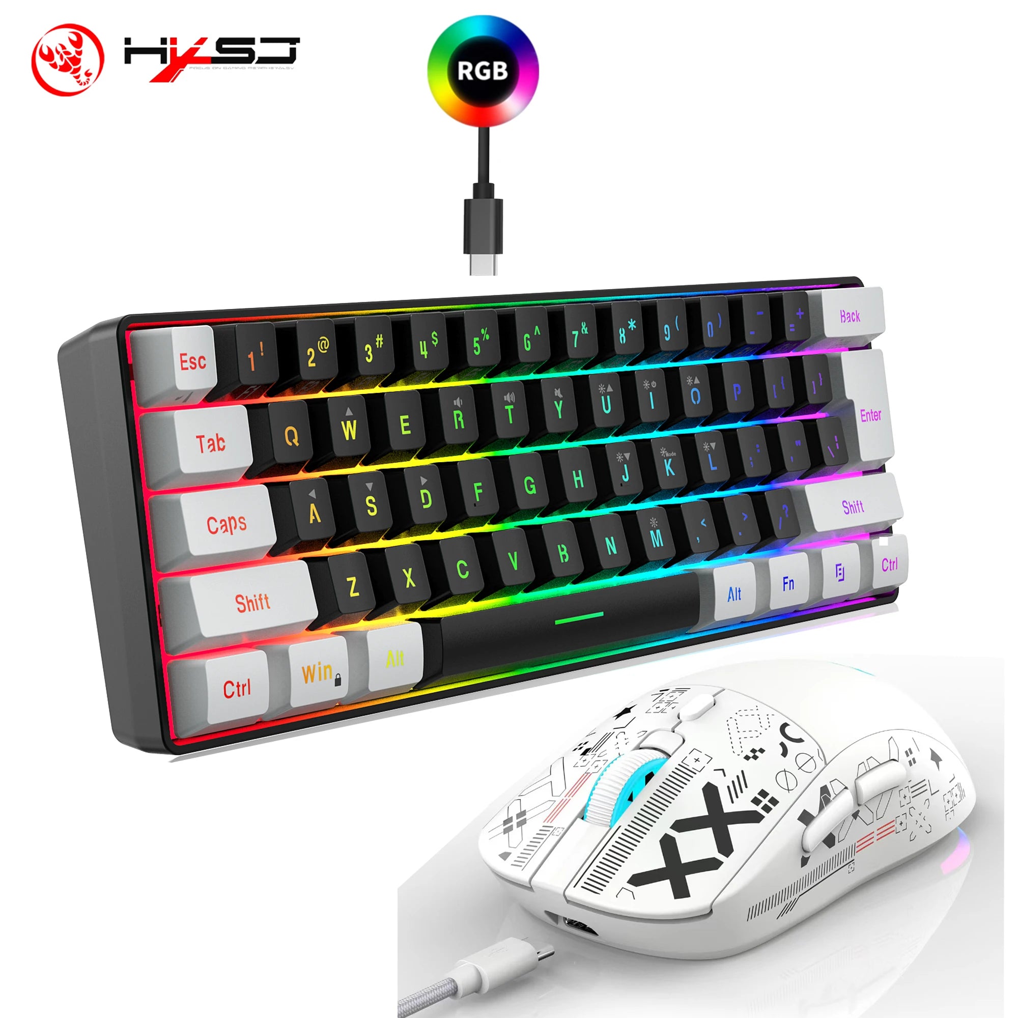 HXSJ 60% Keyboard + Wireless Mouse Bundle — RGB Set