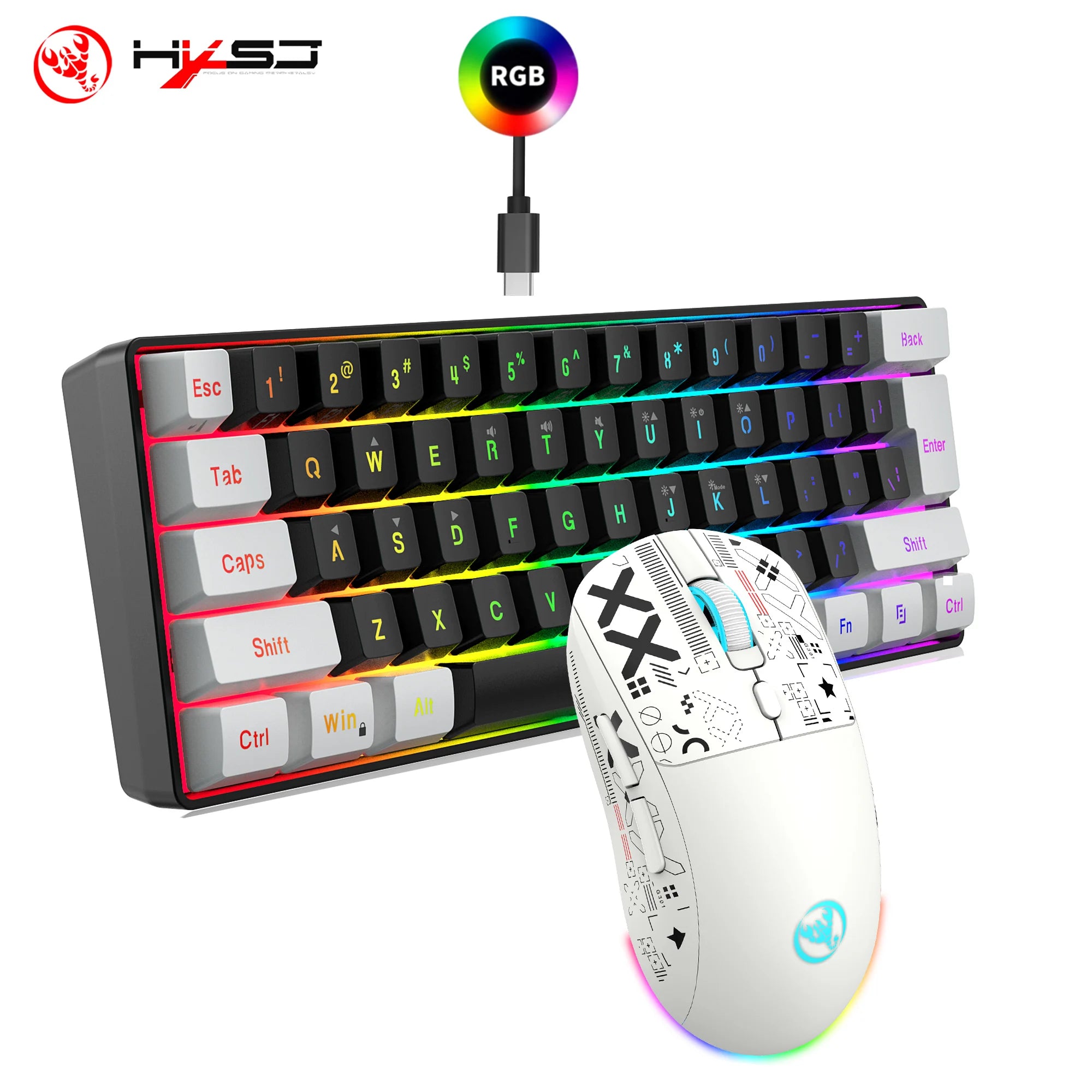 HXSJ 60% Keyboard + Wireless Mouse Bundle — RGB Set