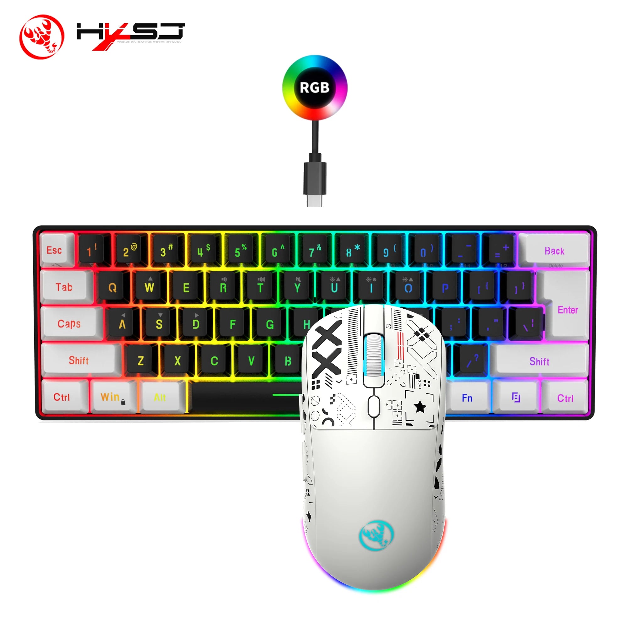 HXSJ 60% Keyboard + Wireless Mouse Bundle — RGB Set
